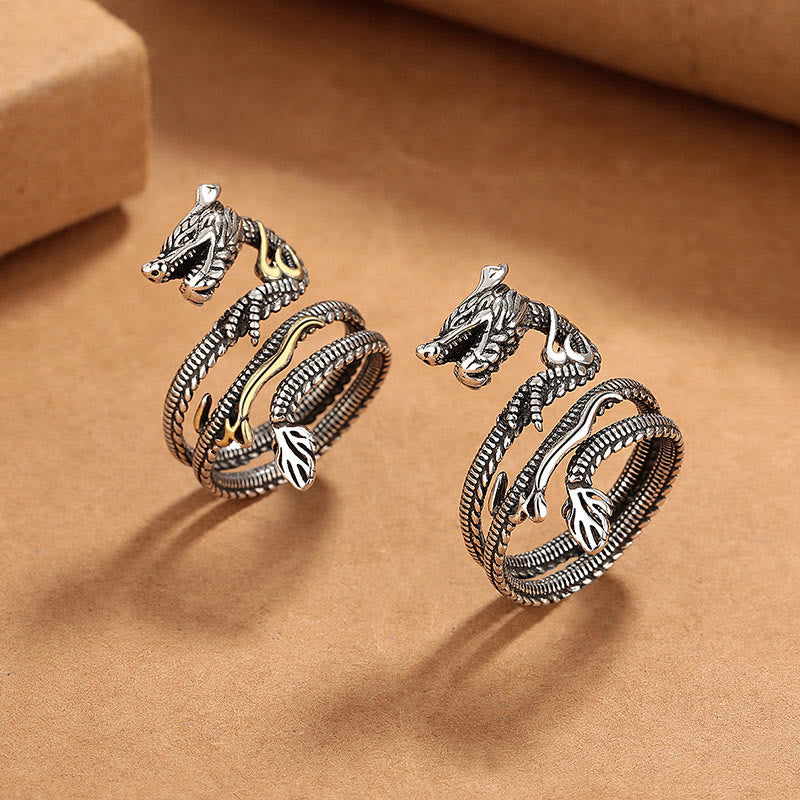 Bague Force Dragon Vintage en Cuivre – Anneau Ajustable Symbolique Unisexe