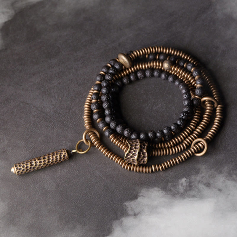 Bracelet Spirituel Vintage en Pierre de Lave & Cuivre