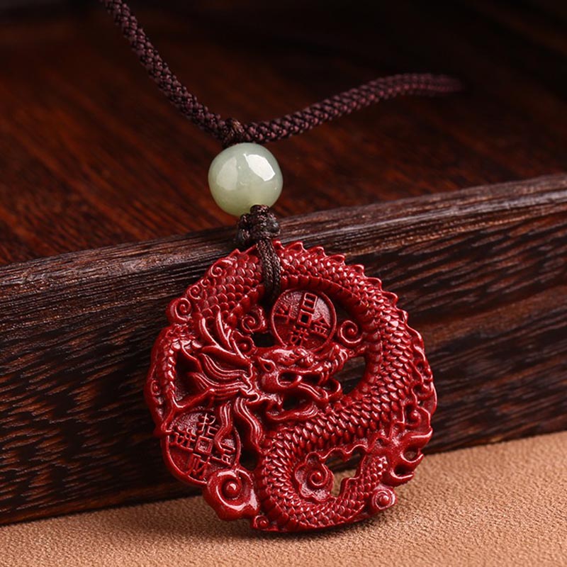 Collier Dragon en Jade Hetian, Cinabre et Cuivre | Année du Dragon