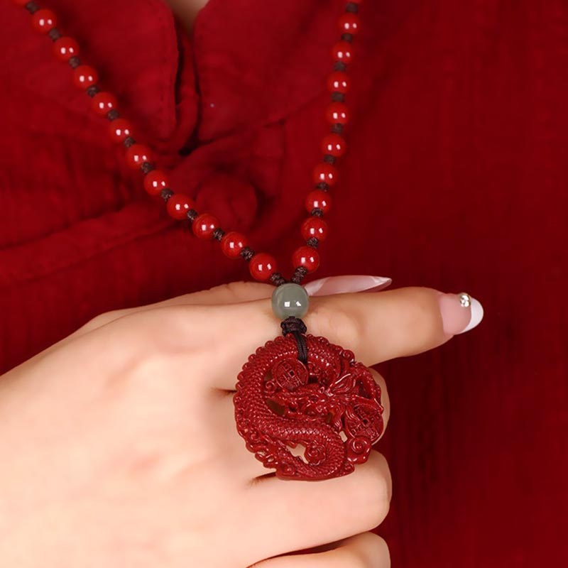 Collier Dragon en Jade Hetian, Cinabre et Cuivre | Année du Dragon