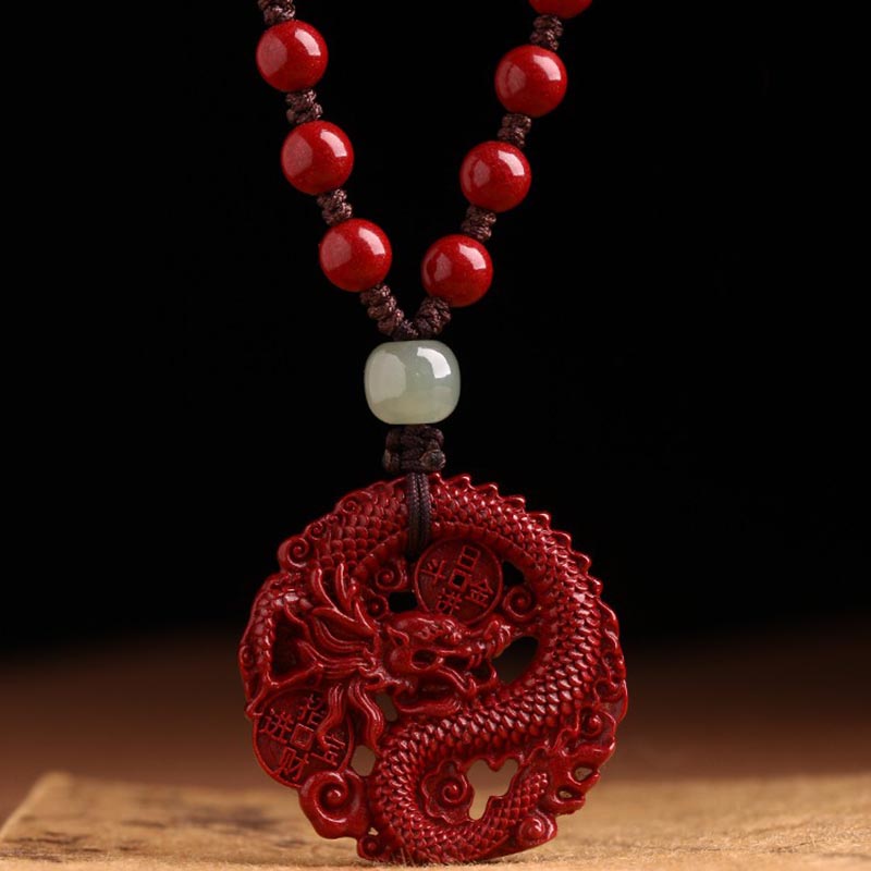 Collier Dragon en Jade Hetian, Cinabre et Cuivre | Année du Dragon