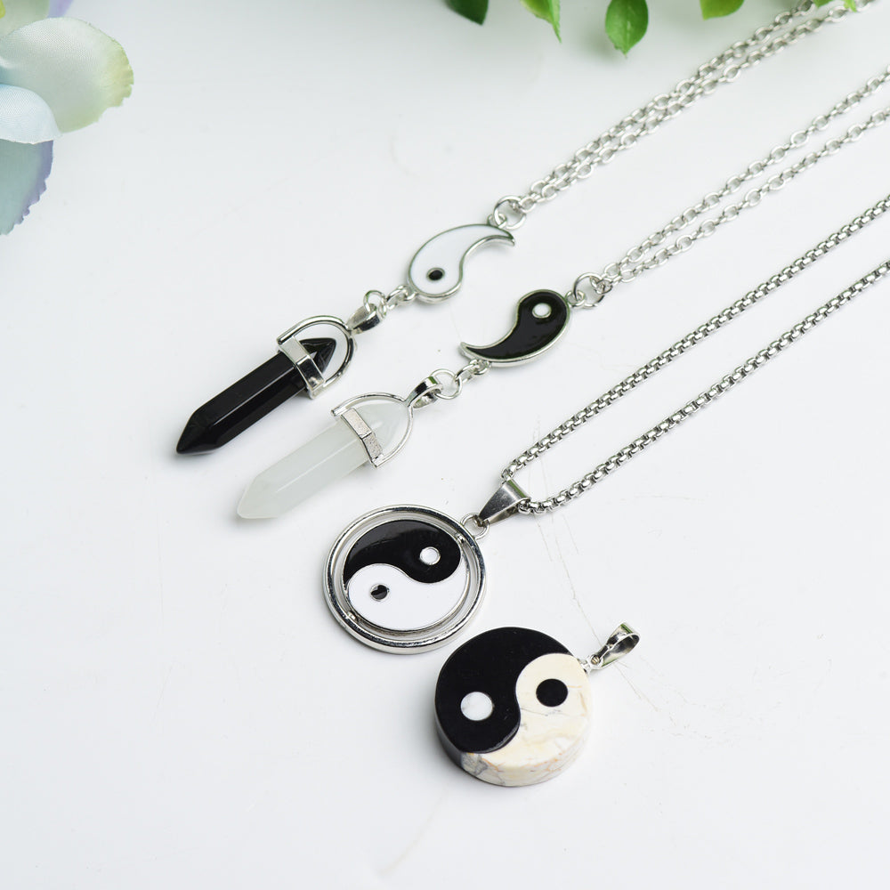 Collier Yin Yang en Cristal avec Chaîne Argentée