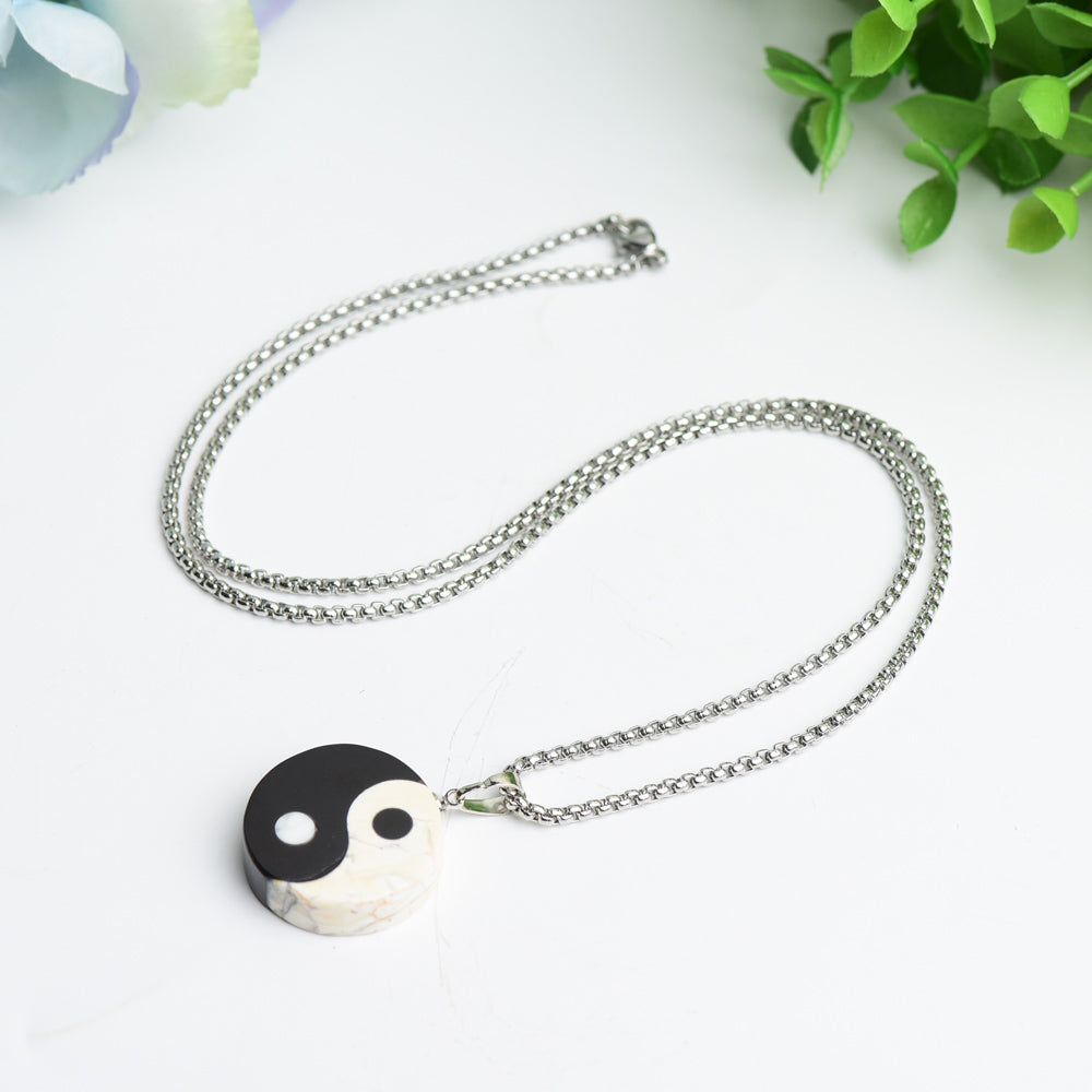 Collier Yin Yang en Cristal avec Chaîne Argentée