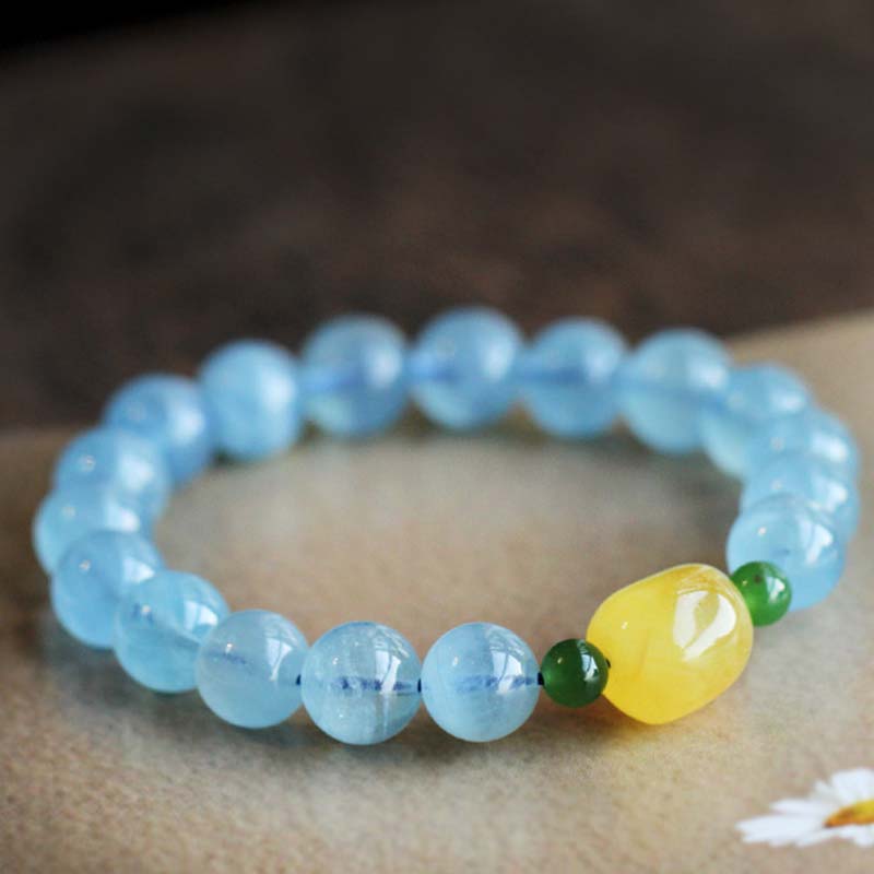 Bracelet Sérénité en Aigue-Marine & Ambre Naturels 8 mm | Harmonie & Apaisement Symbolique