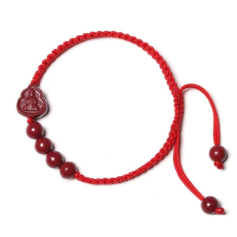Bracelet Cinabre & Bouddha Rieur – Ajustable 14–20 cm
