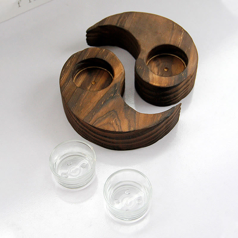 Porte Bougie Yin Yang en Bois pour Autel Spirituel