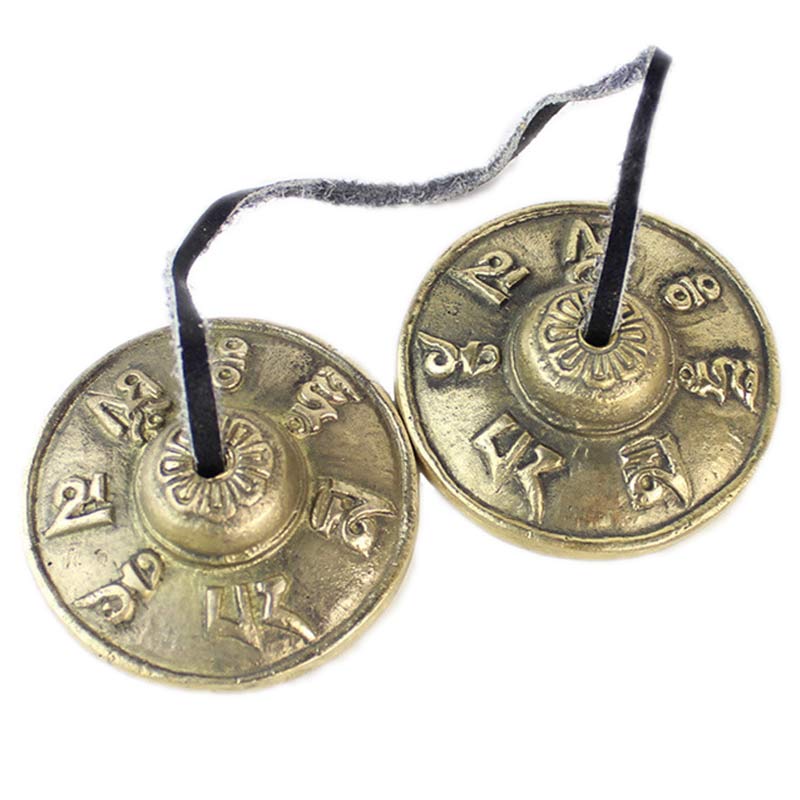 Tingsha Tibétaine Six Mots Vrais Dragon Cuivre Équilibre Décoration Avec Sac