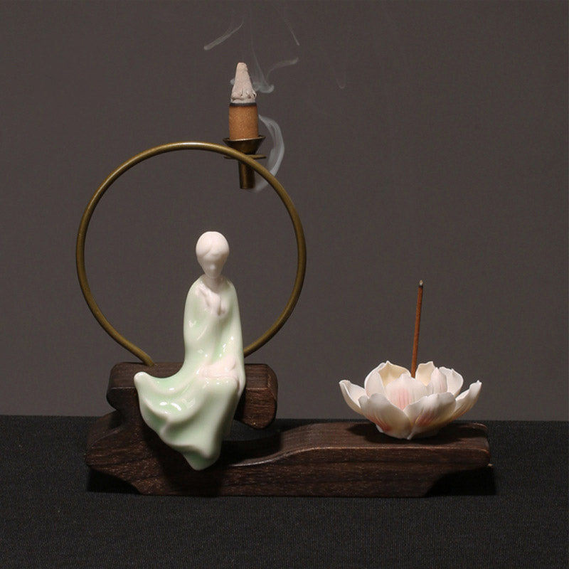 Brûleur d’Encens de Méditation en Céramique Lotus à Reflux