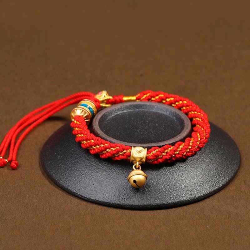 Bracelet de Prière Tibétain Thangka en Fil Rouge, Protection & Chance