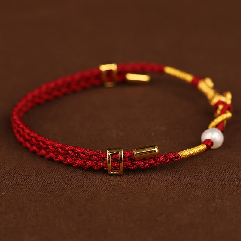 Bracelet Porte-Bonheur Ruyi Fu en Or 24 Carats & Fil Rouge Ajustable