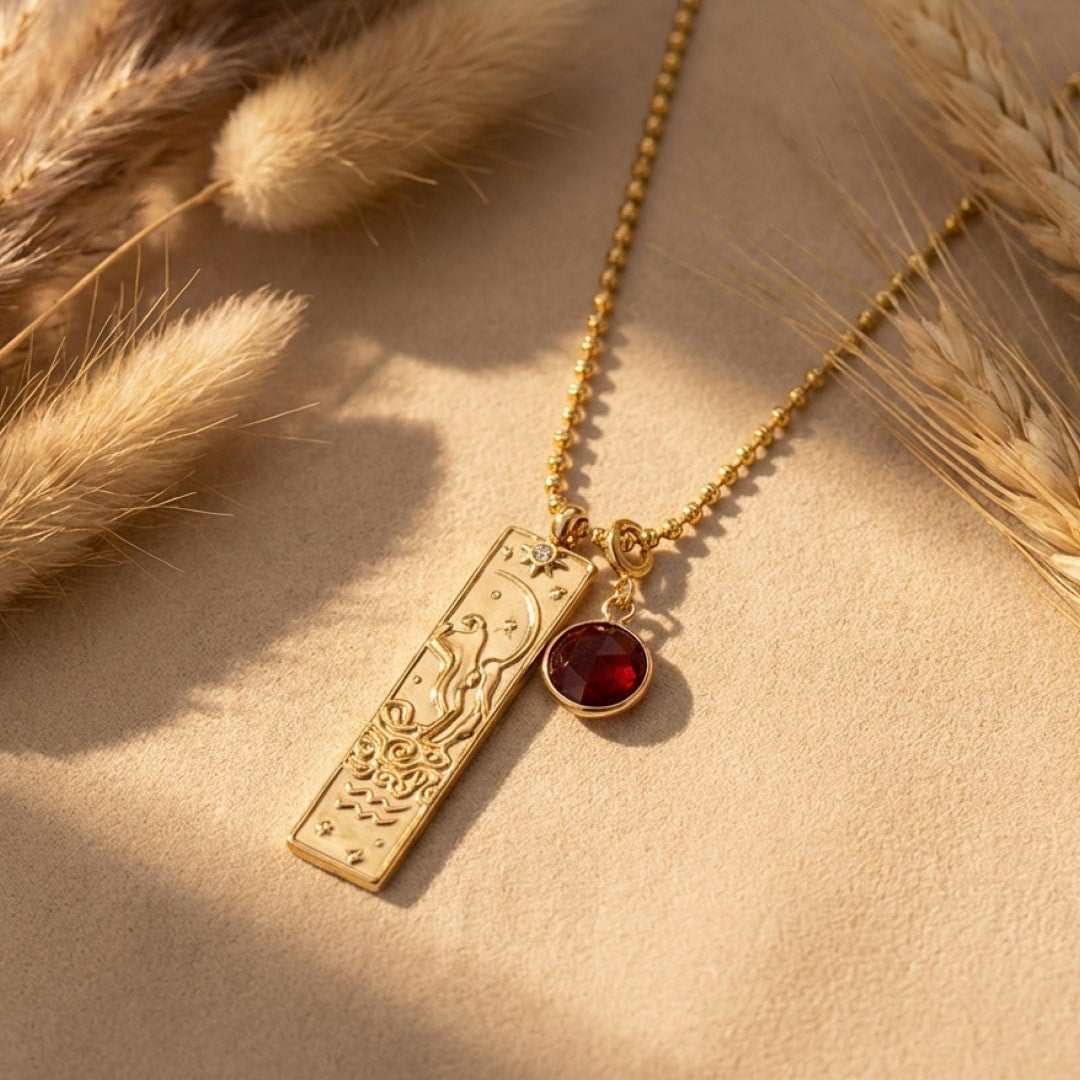 Collier Rectangle - Signe Astrologique et sa Pierre Naturelle