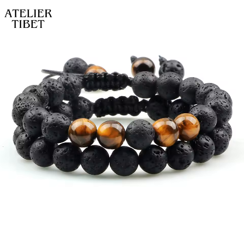 Bracelet Pierre Volcanique – Style Rétro & Unisexe
