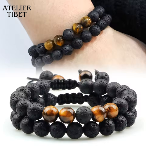 Bracelet Pierre Volcanique – Style Rétro & Unisexe