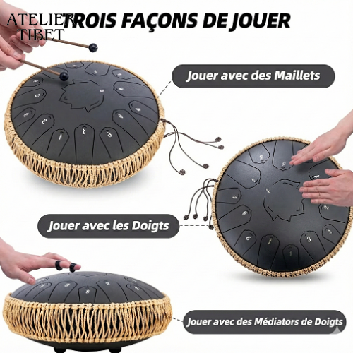 Tongue Drum « Lotus » – 15 notes, acier, instrument de percussion méditatif