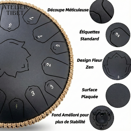 Tongue Drum « Lotus » – 15 notes, acier, instrument de percussion méditatif