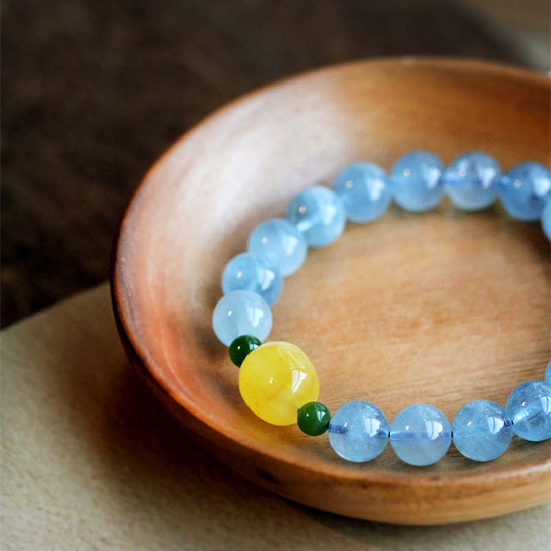 Bracelet Sérénité en Aigue-Marine & Ambre Naturels 8 mm | Harmonie & Apaisement Symbolique