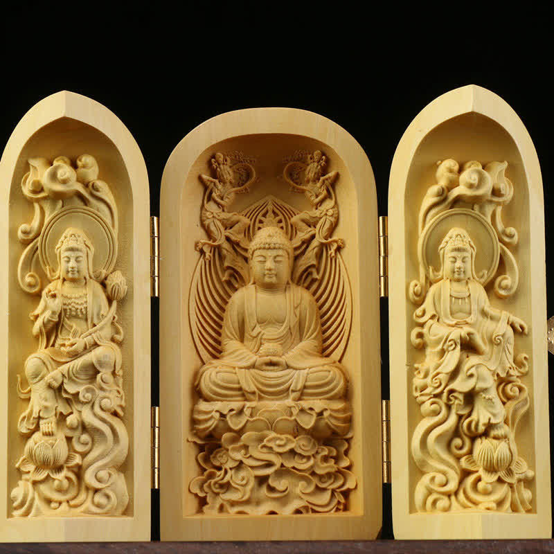 Autel Spirituel Sculpté en Bois de Buis pour Méditation et Prière