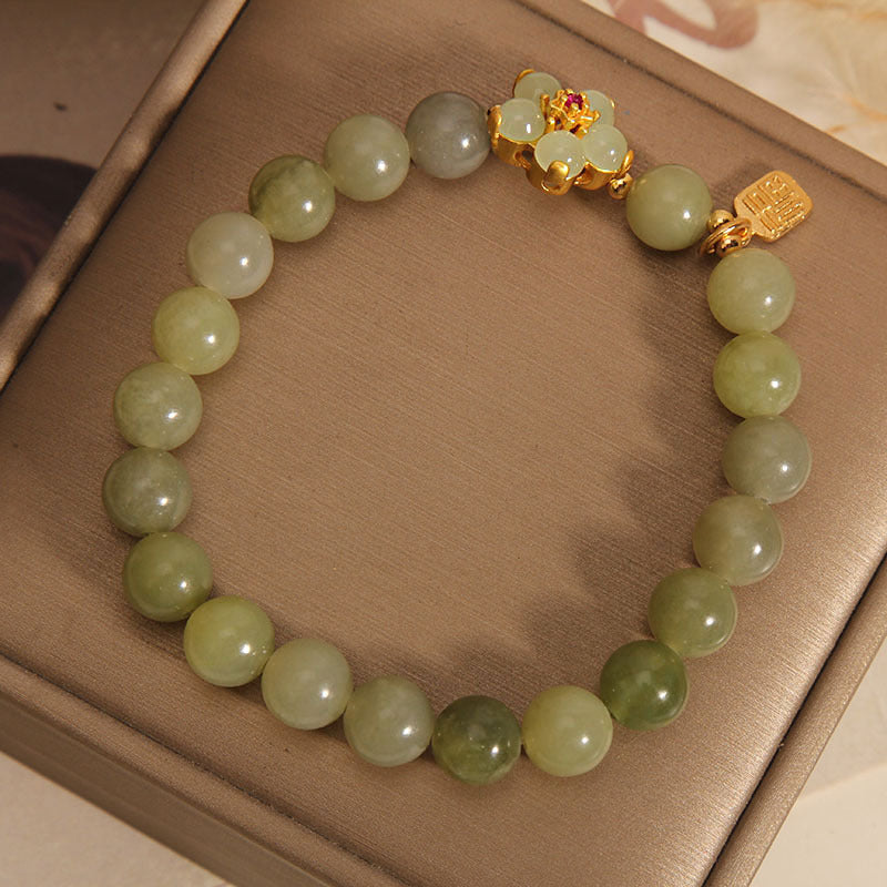 Bracelet Porte-Bonheur en Jade Vert & Symbole Fu