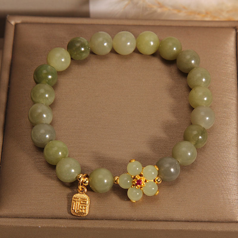 Bracelet Porte-Bonheur en Jade Vert & Symbole Fu