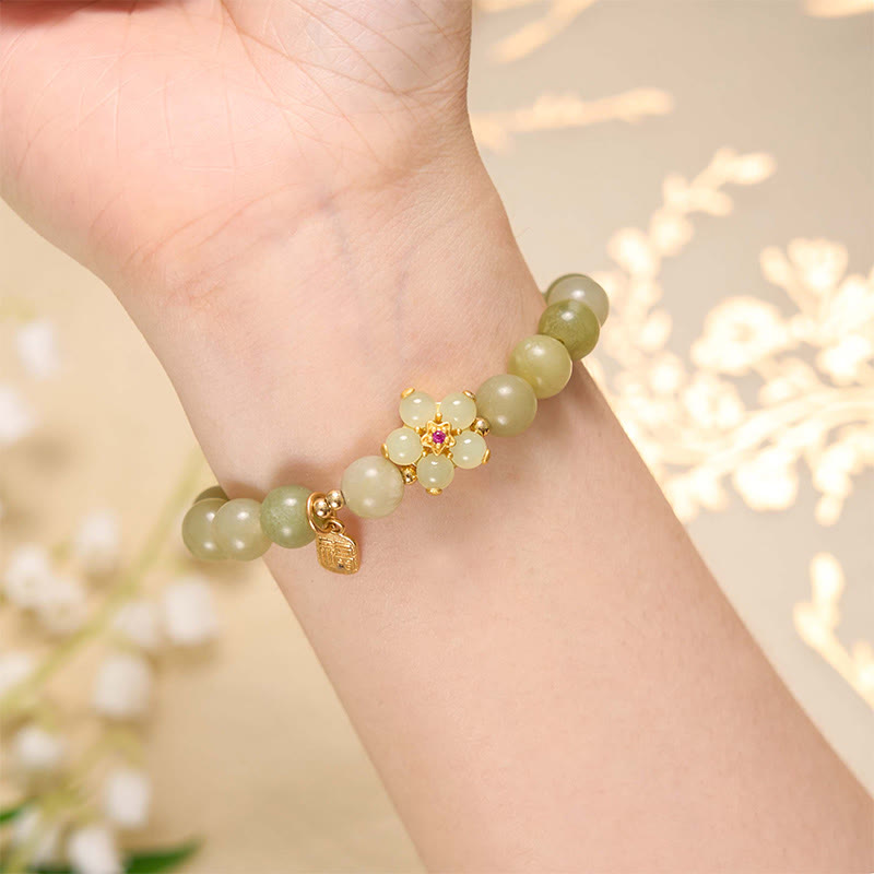 Bracelet Porte-Bonheur en Jade Vert & Symbole Fu