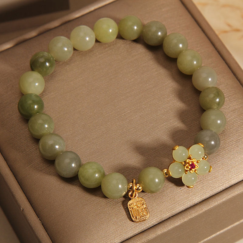 Bracelet Porte-Bonheur en Jade Vert & Symbole Fu