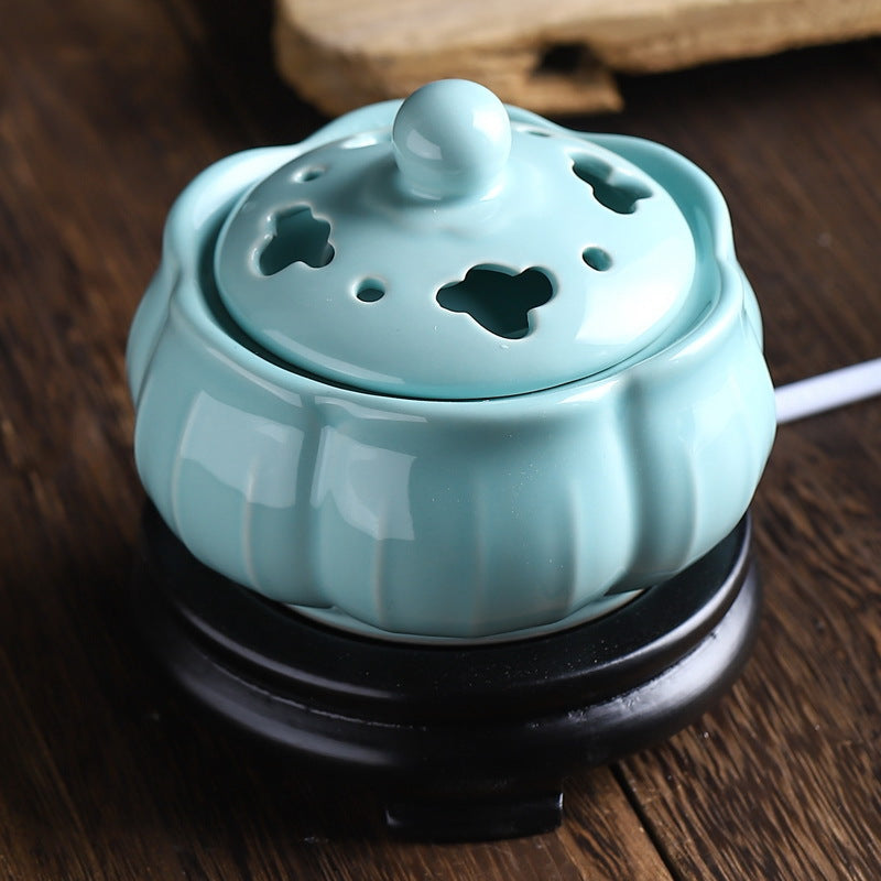 Brûleur d’Encens Électrique Lotus Bleu – Céramique Émaillée