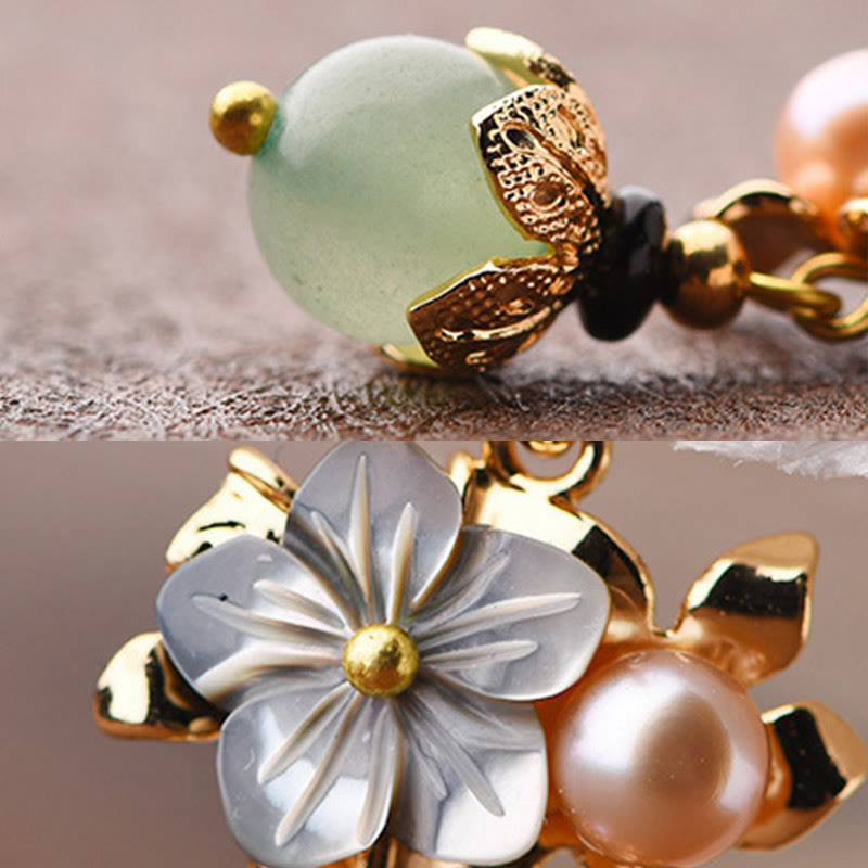 Boucles d’Oreilles Pendantes Fleur en Tridacna & Perle d’Eau Douce – Plaqué Or 14 Carats