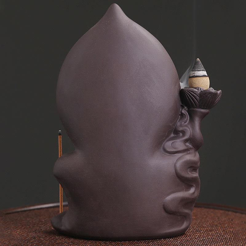 Brûleur d’Encens à Reflux Bouddha en Argile Pourpre – Design Lotus