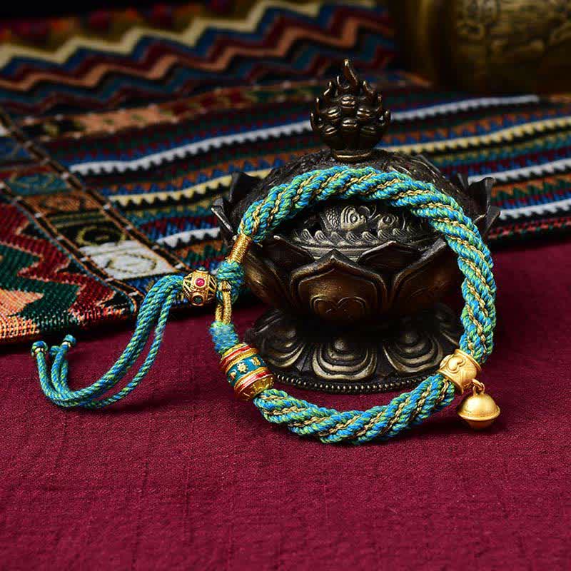 Bracelet de Prière Tibétain Thangka en Fil Rouge, Protection & Chance