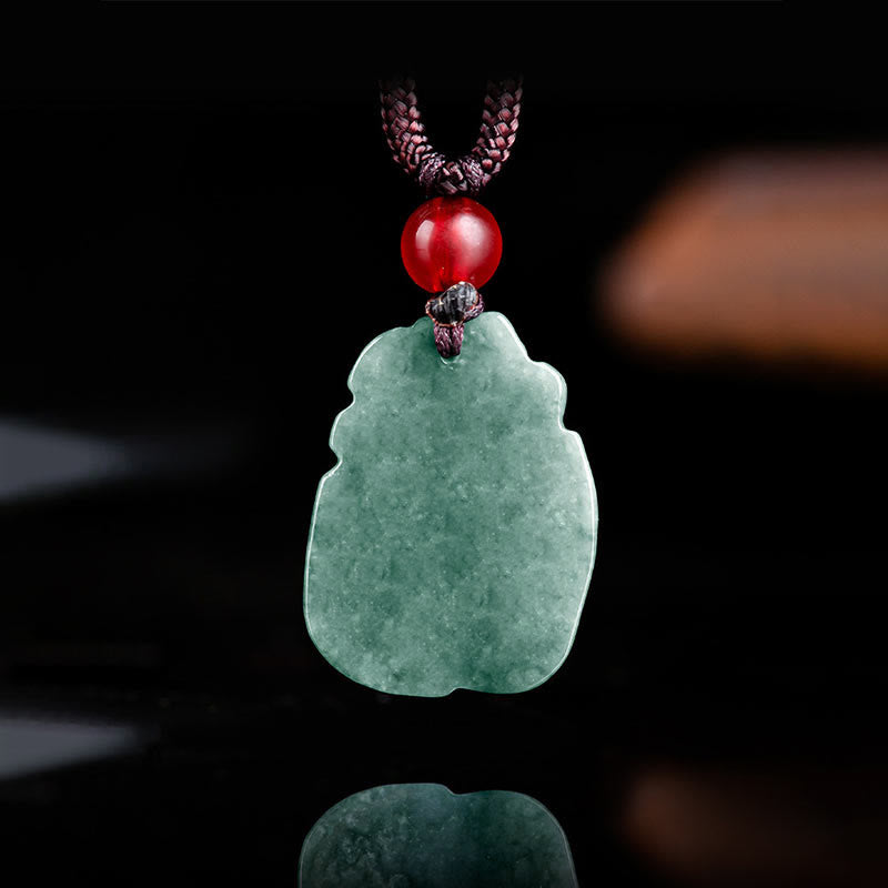 Collier de Prospérité Renard à Neuf Queues en Jade Vert Naturel – Pendentif Symbolique Unisexe