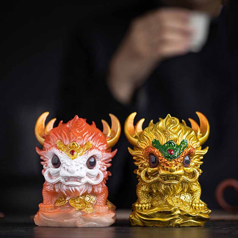 Pierres changeantes de couleur, petite figurine en résine Kirin pour décoration de maison