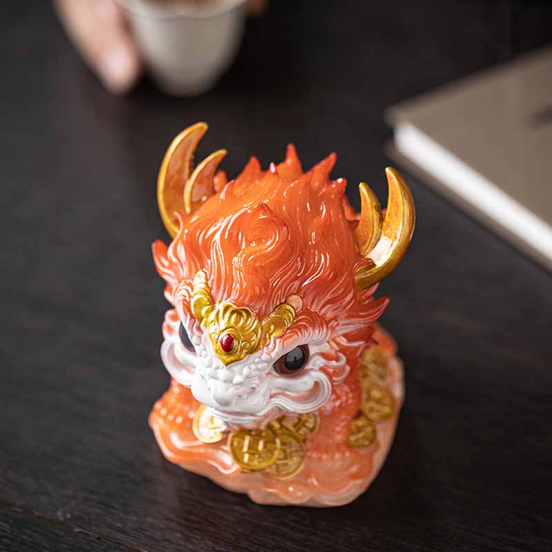 Pierres changeantes de couleur, petite figurine en résine Kirin pour décoration de maison