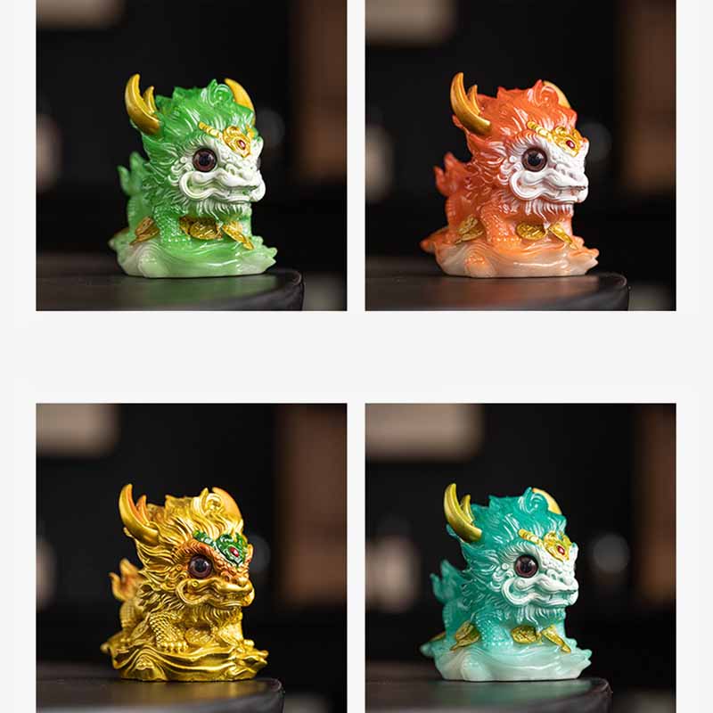 Pierres changeantes de couleur, petite figurine en résine Kirin pour décoration de maison