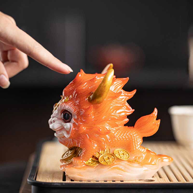 Pierres changeantes de couleur, petite figurine en résine Kirin pour décoration de maison