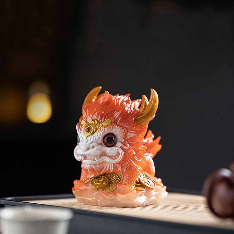 Pierres changeantes de couleur, petite figurine en résine Kirin pour décoration de maison