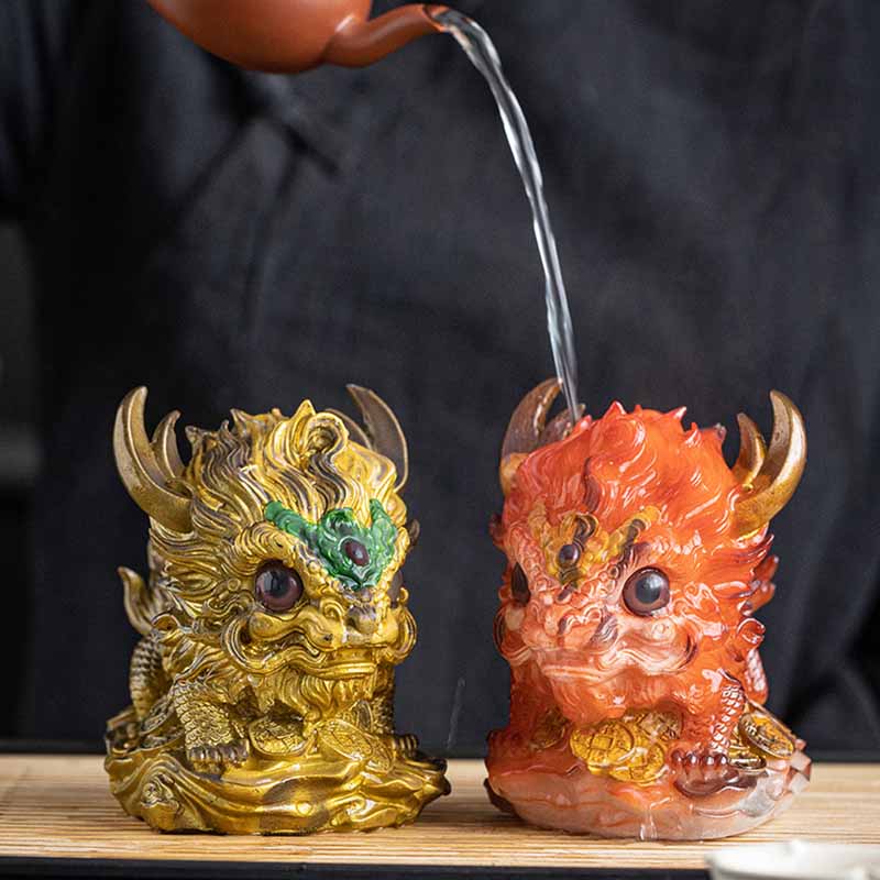 Pierres changeantes de couleur, petite figurine en résine Kirin pour décoration de maison
