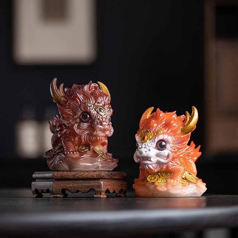 Pierres changeantes de couleur, petite figurine en résine Kirin pour décoration de maison