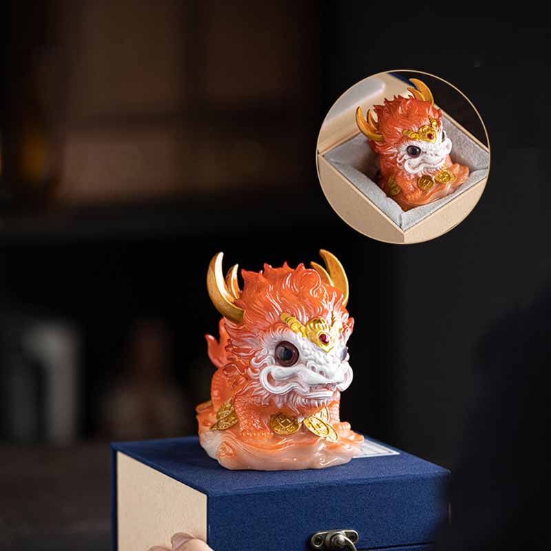 Pierres changeantes de couleur, petite figurine en résine Kirin pour décoration de maison