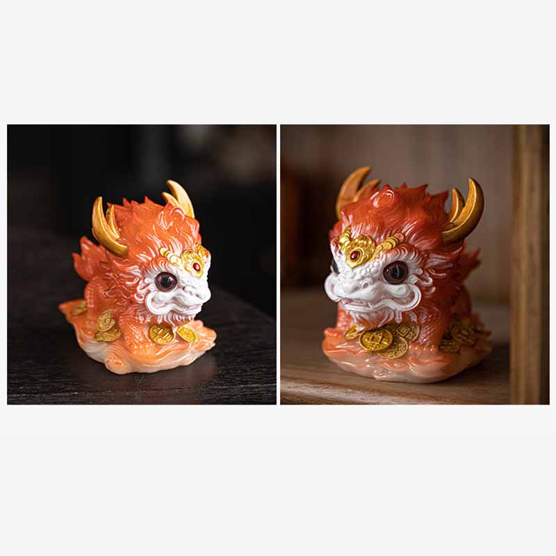 Pierres changeantes de couleur, petite figurine en résine Kirin pour décoration de maison