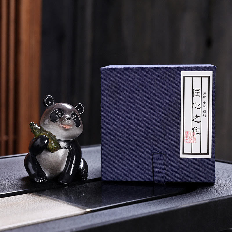 Pierres changeantes de couleur, petit panda mignon, bambou, thé, animal de compagnie, résine, figurine décorative pour la maison