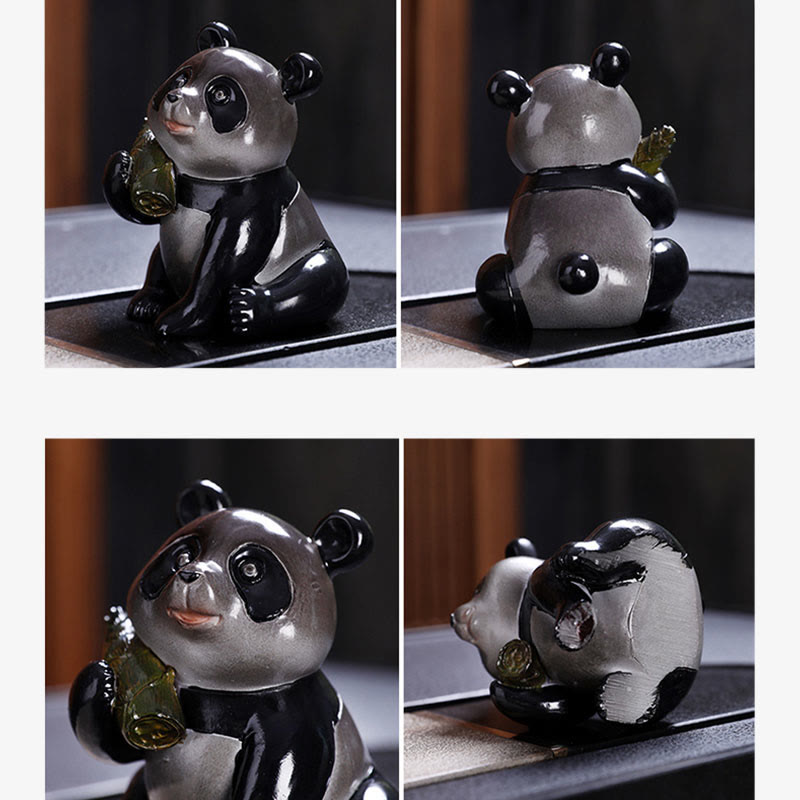 Pierres changeantes de couleur, petit panda mignon, bambou, thé, animal de compagnie, résine, figurine décorative pour la maison