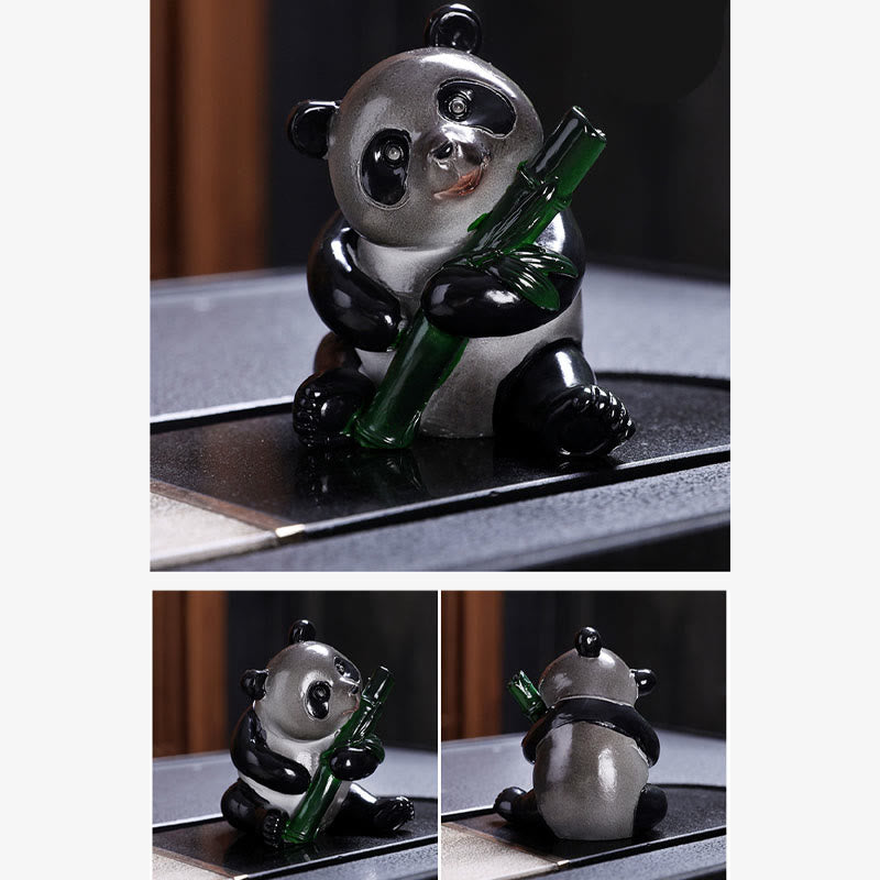 Pierres changeantes de couleur, petit panda mignon, bambou, thé, animal de compagnie, résine, figurine décorative pour la maison
