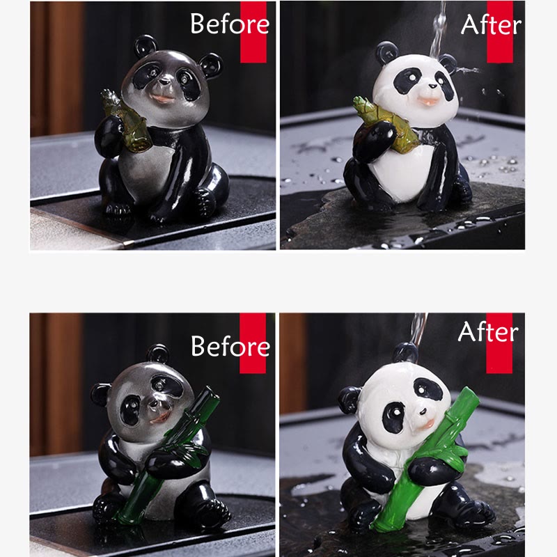 Pierres changeantes de couleur, petit panda mignon, bambou, thé, animal de compagnie, résine, figurine décorative pour la maison