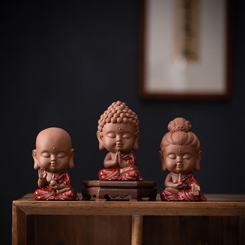 Mini Gautama bouddha Sakyamuni Kwan Yin Avalokitesvara Ksitigarbha sérénité décoration de bureau en céramique