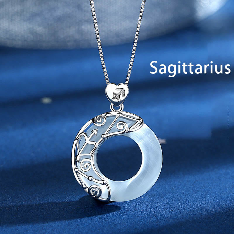 Collier Zodiaque Œil de Chat Bleu en Argent Sterling 925 – Pendentif Astrologique Unisexe