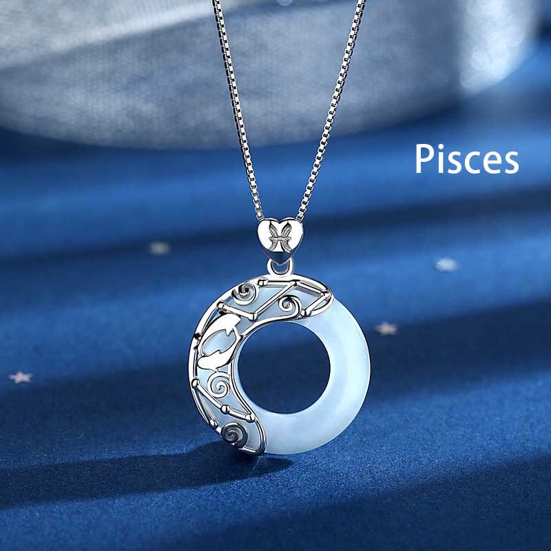 Collier Zodiaque Œil de Chat Bleu en Argent Sterling 925 – Pendentif Astrologique Unisexe