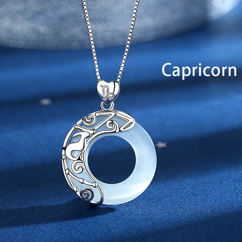 Collier Zodiaque Œil de Chat Bleu en Argent Sterling 925 – Pendentif Astrologique Unisexe