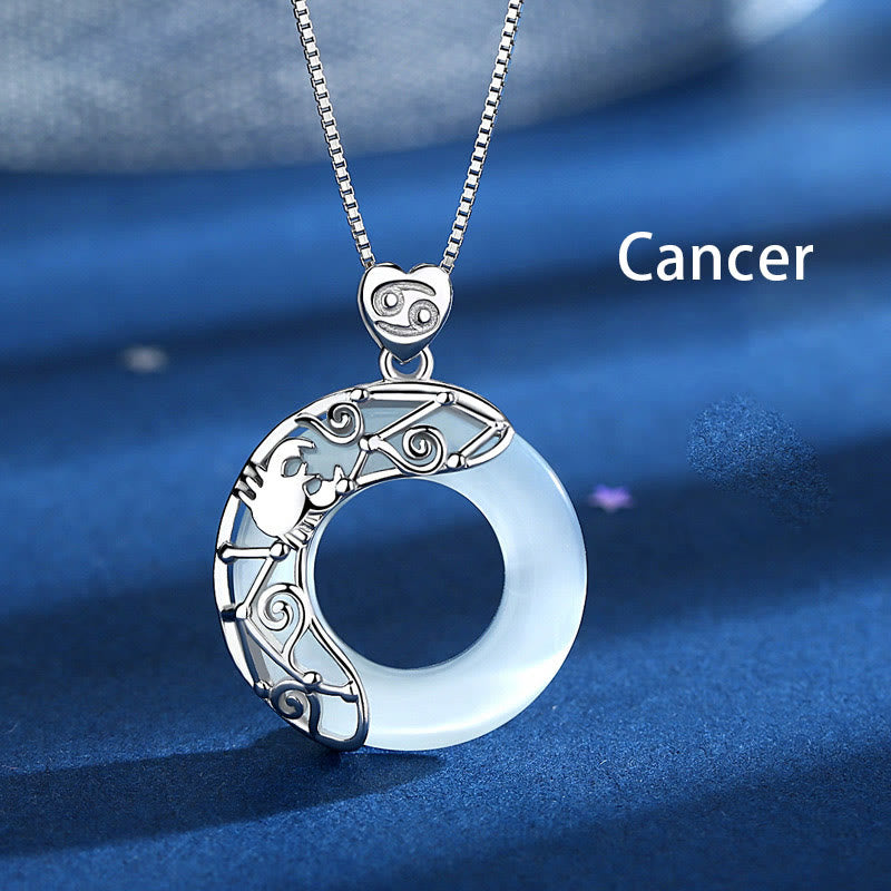 Collier Zodiaque Œil de Chat Bleu en Argent Sterling 925 – Pendentif Astrologique Unisexe