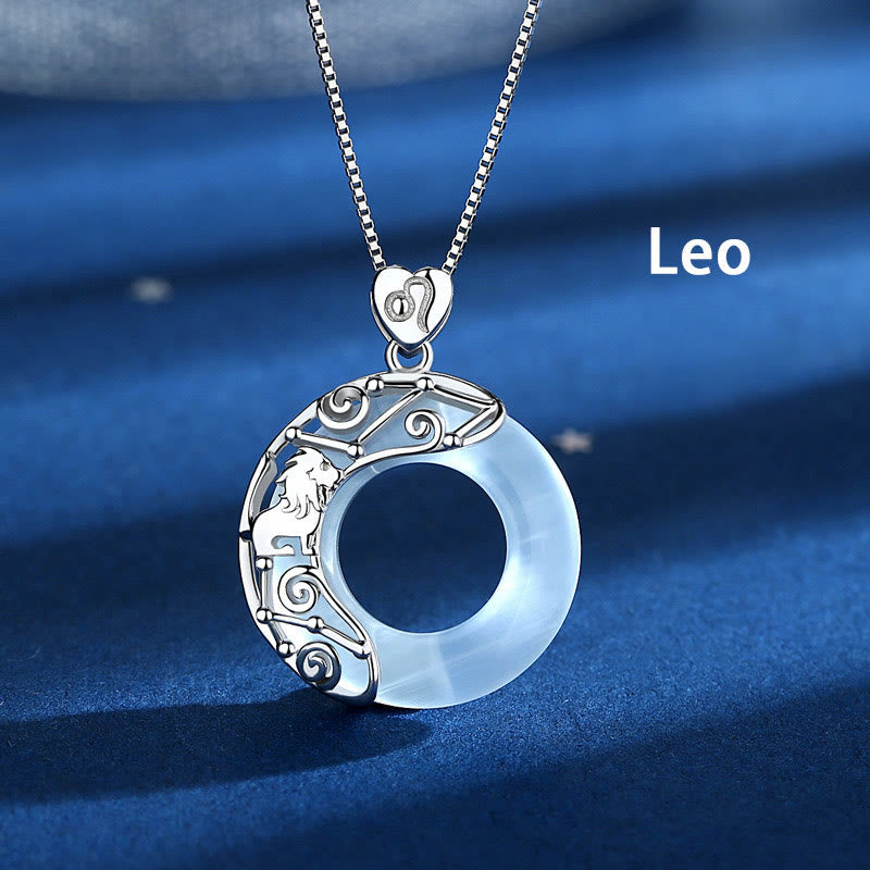 Collier Zodiaque Œil de Chat Bleu en Argent Sterling 925 – Pendentif Astrologique Unisexe