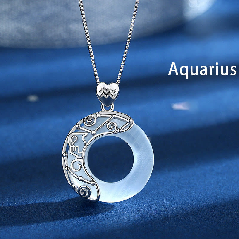 Collier Zodiaque Œil de Chat Bleu en Argent Sterling 925 – Pendentif Astrologique Unisexe
